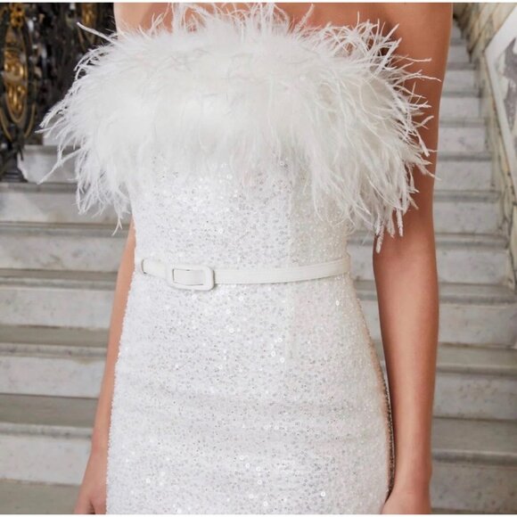 Nadine Merabi White Feather Beaded Sequin - Picture 3 of 9